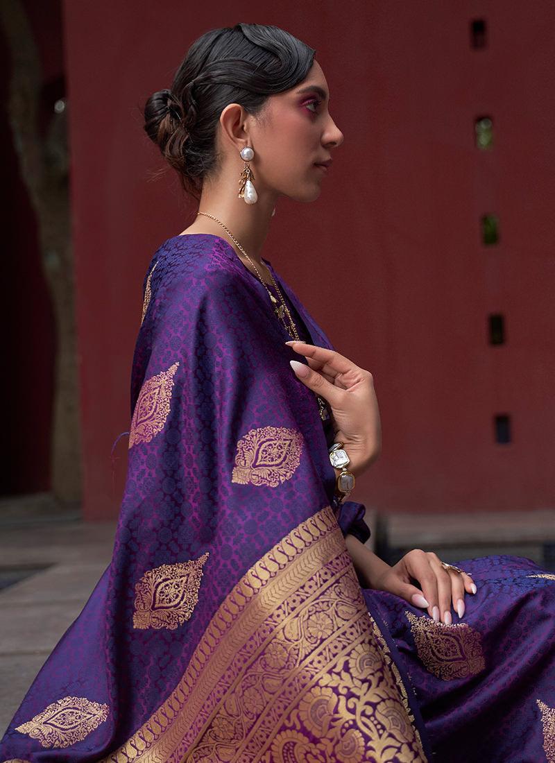 Silk Weaving Purple Satin Classic Saree Sale 2025 Newest