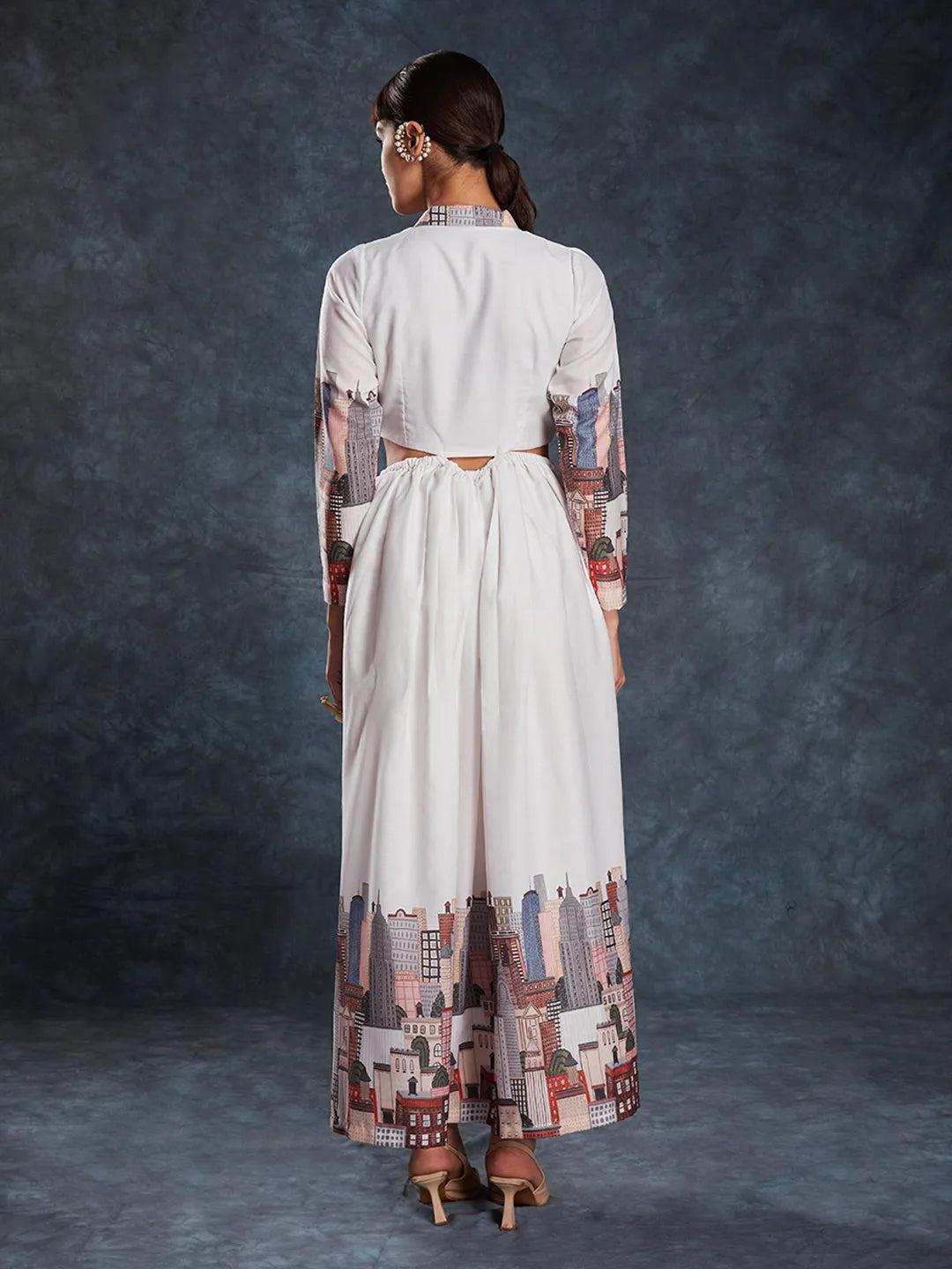 Designer White Maxi Printed Dress Cheap Free Shipping