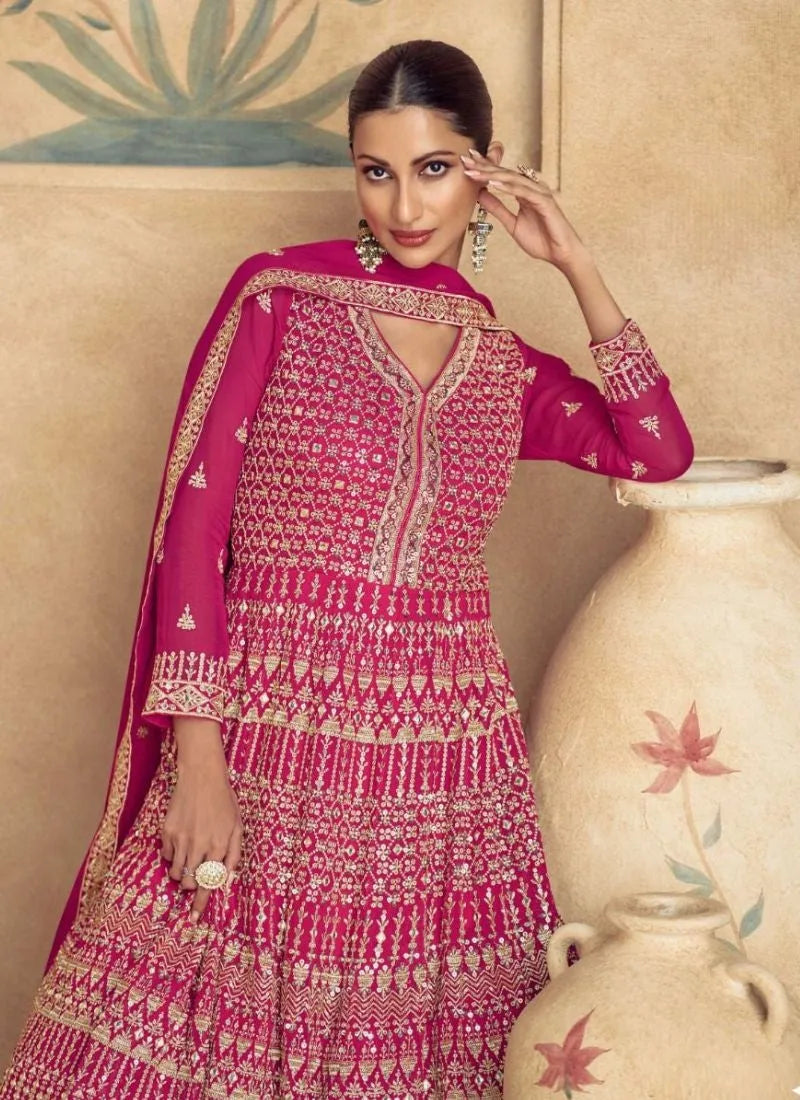 Phenomenal Pink Thread Embroidered Anarkali Suit Outlet 100% Authentic