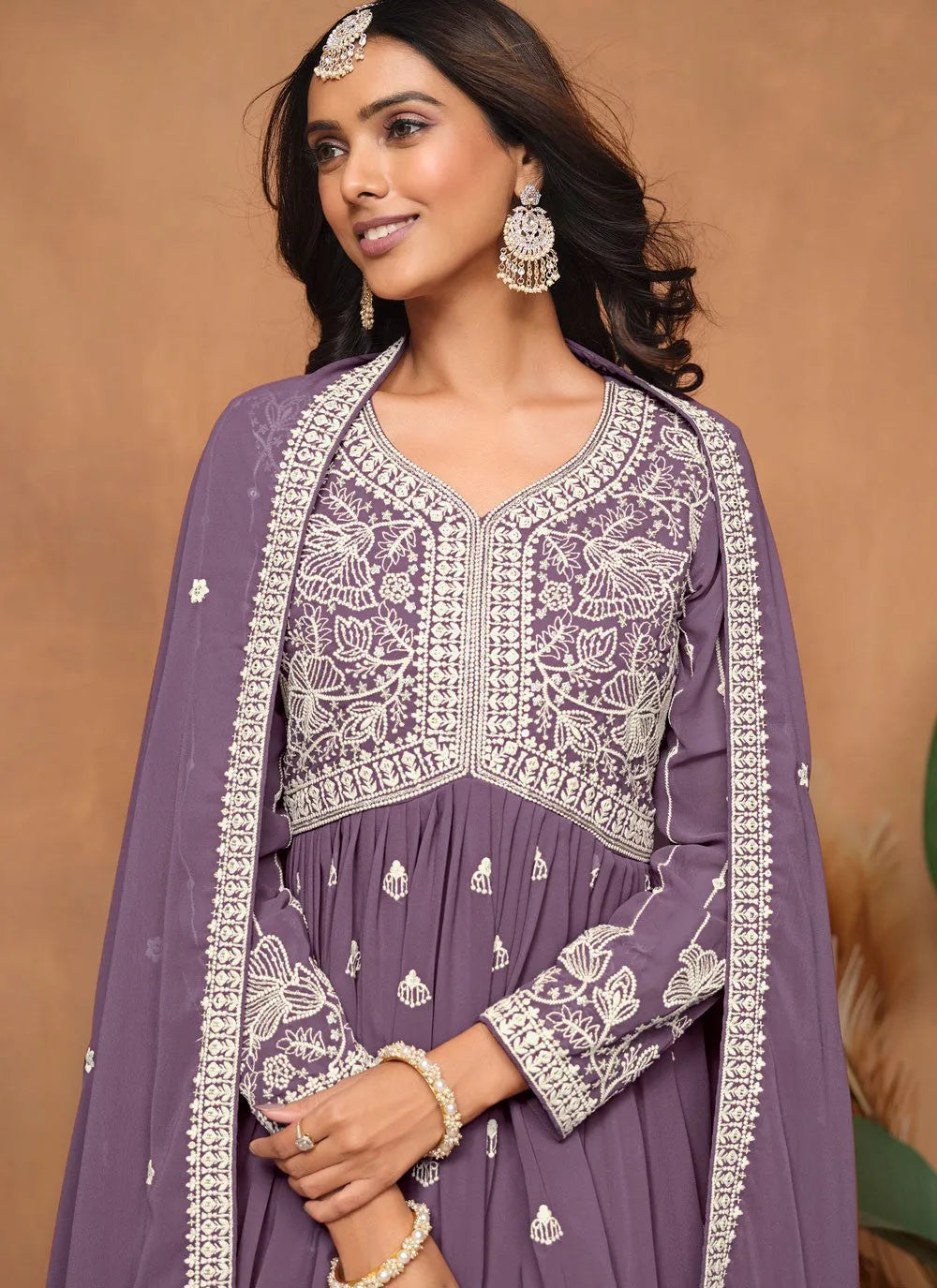 Purple Faux Georgette Sequins Embroidered Designer Top Sharara Suit Free Shipping Big Discount