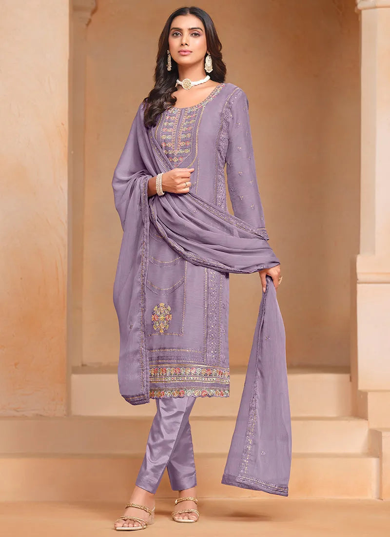 Lustrous Lavender Embroidered Salwar Suit Clearance Pirce Sale