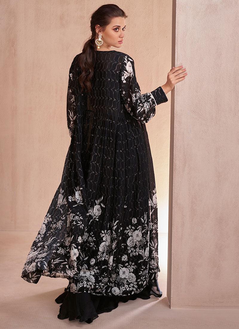 Black White Printed Sequins Embroidered Cape Style Top Palazzo Suit Pick A Best Cheap Pice