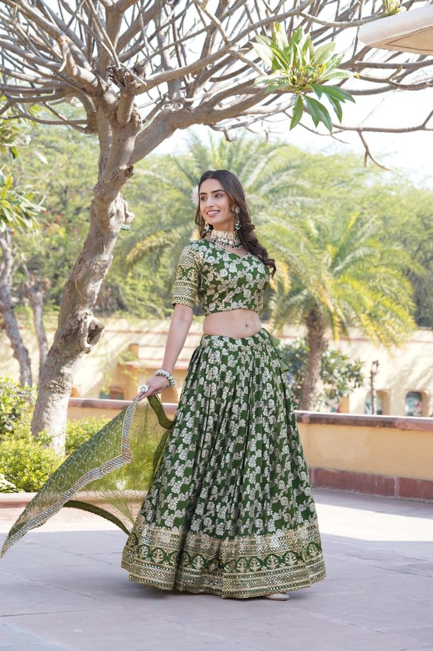 Amazing Viscous Jacquard Heavy Sequins Embroidered Lehenga Choli Set Online Online Free Shipping