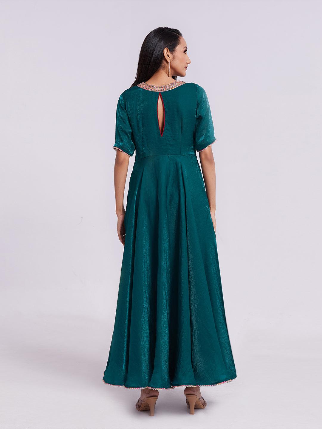 Teal organza Ready-to-wear A-line V-neck Gown Cheap Sale Release Dates