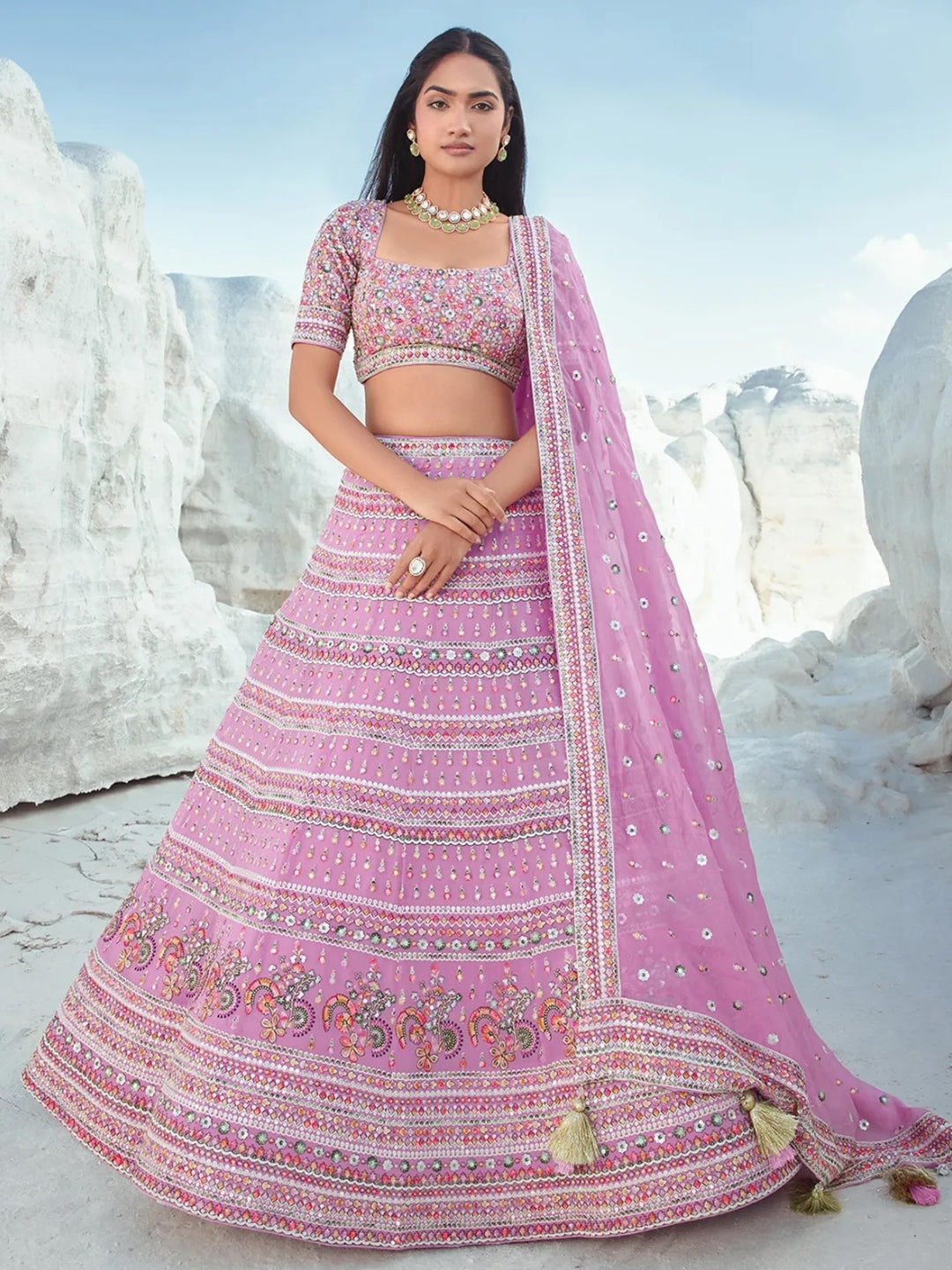 Designer Pink Georgette Embroidered Bridal Lehenga Choli Discount High Quality