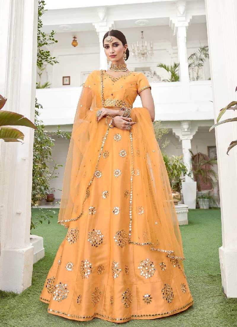 Vibrant Yellow Color Silk Base Lehenga Choli Visa Payment