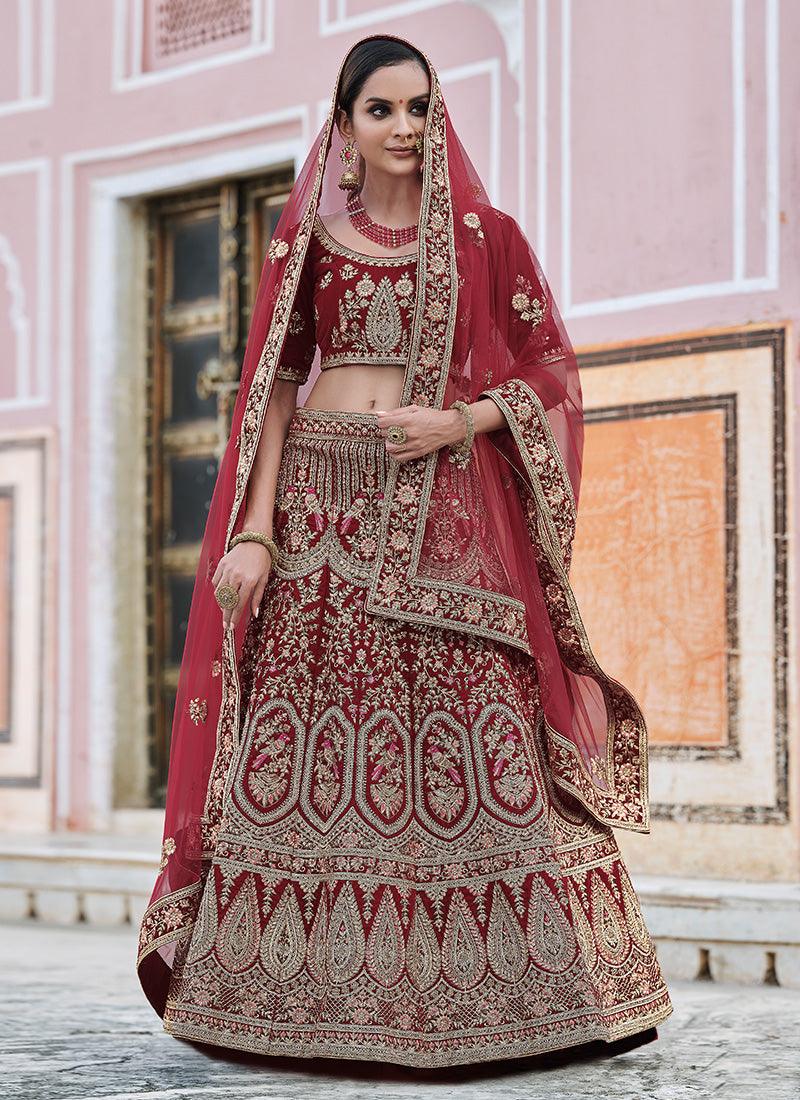 Sensational Maroon Color Wedding Wear Thread And Sequins Work Lehenga Cheap Sale Exclusive