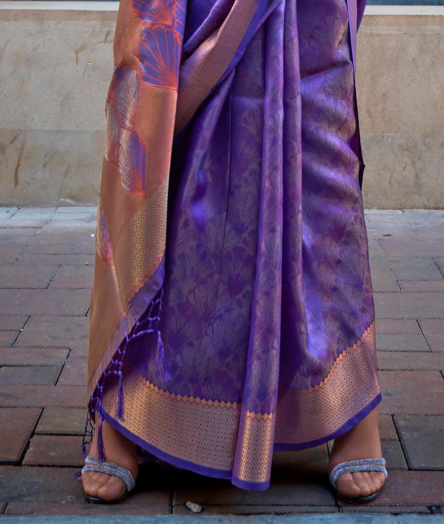 Purple Pure Handloom Two Tone Organza Weaving Saree From China Cheap Pice