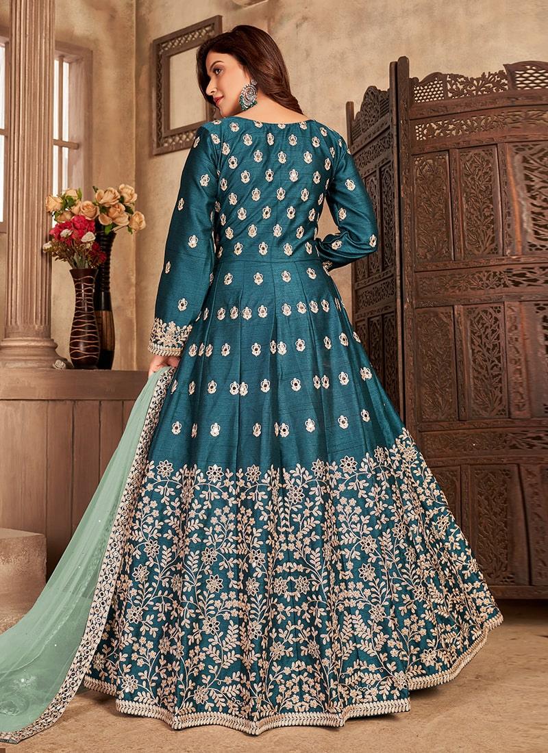 Teal Green Color Art Silk Material Mirror And Dori Work Salwar Suit Free Shipping Online