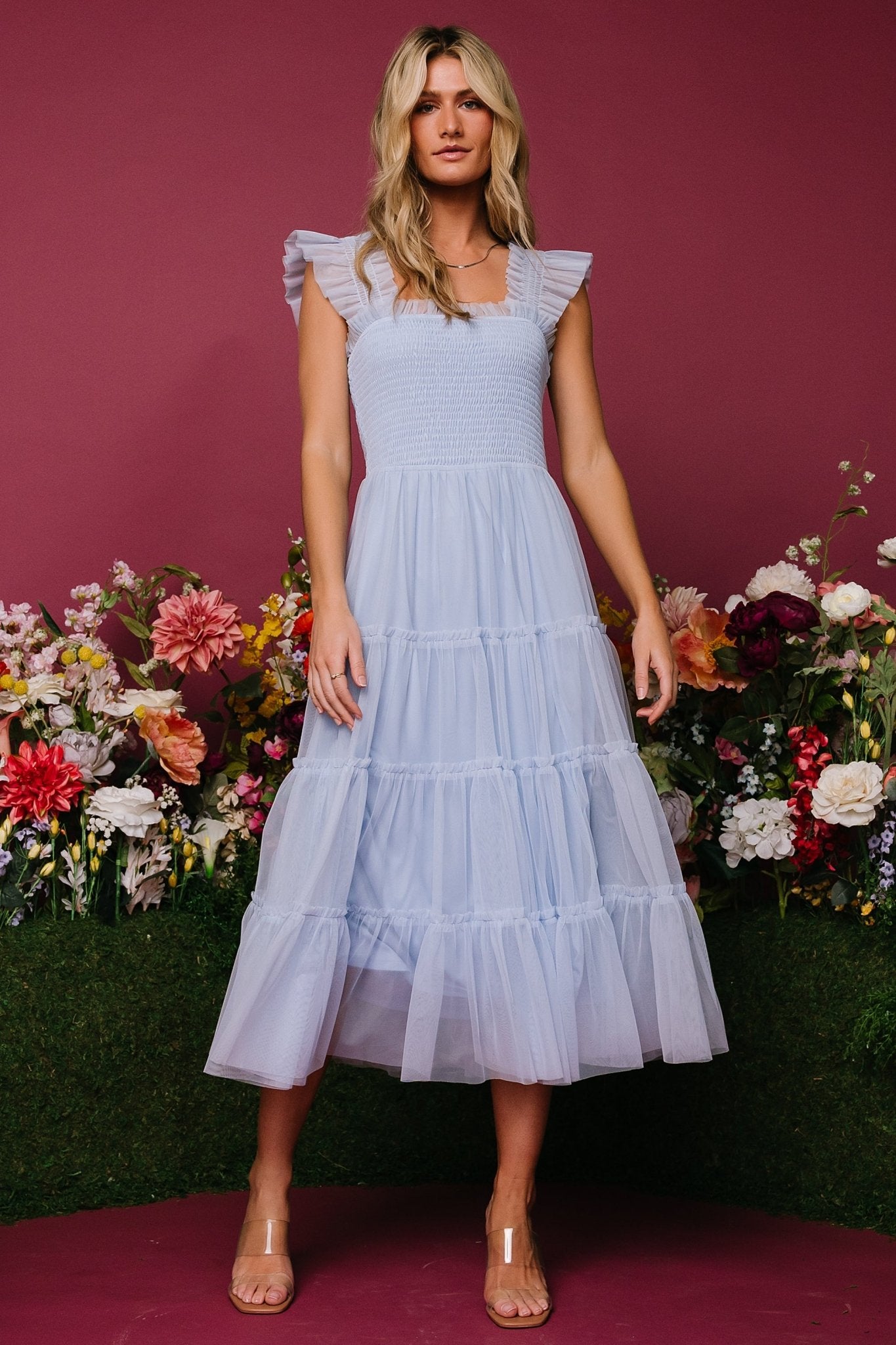 Emma Smocked Tulle Dress | Light Blue Buy Online Cheap Pice