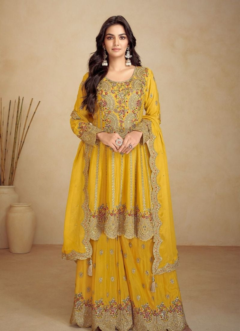 Designer and Classic Embroidered Pure Chinon Sharara Suits Cheap Real Authentic