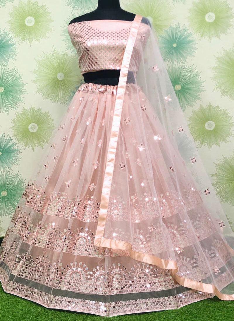 Peach Soft Net Embroidery And Sequins Work Lehenga Choli Visit