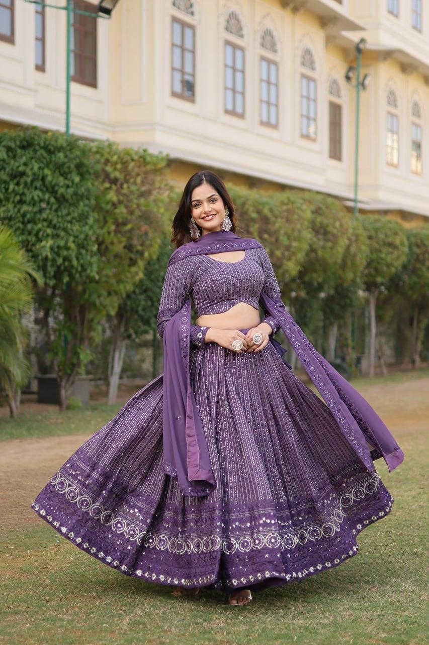 Delightful Purple Heavy Fully Sequins Embroidered Lehenga Choli Set Cheapest Pice