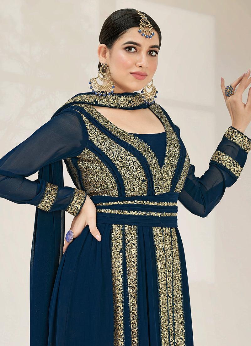 Heavy Sequins Floor Length Blue Anarkali Clearance Buy