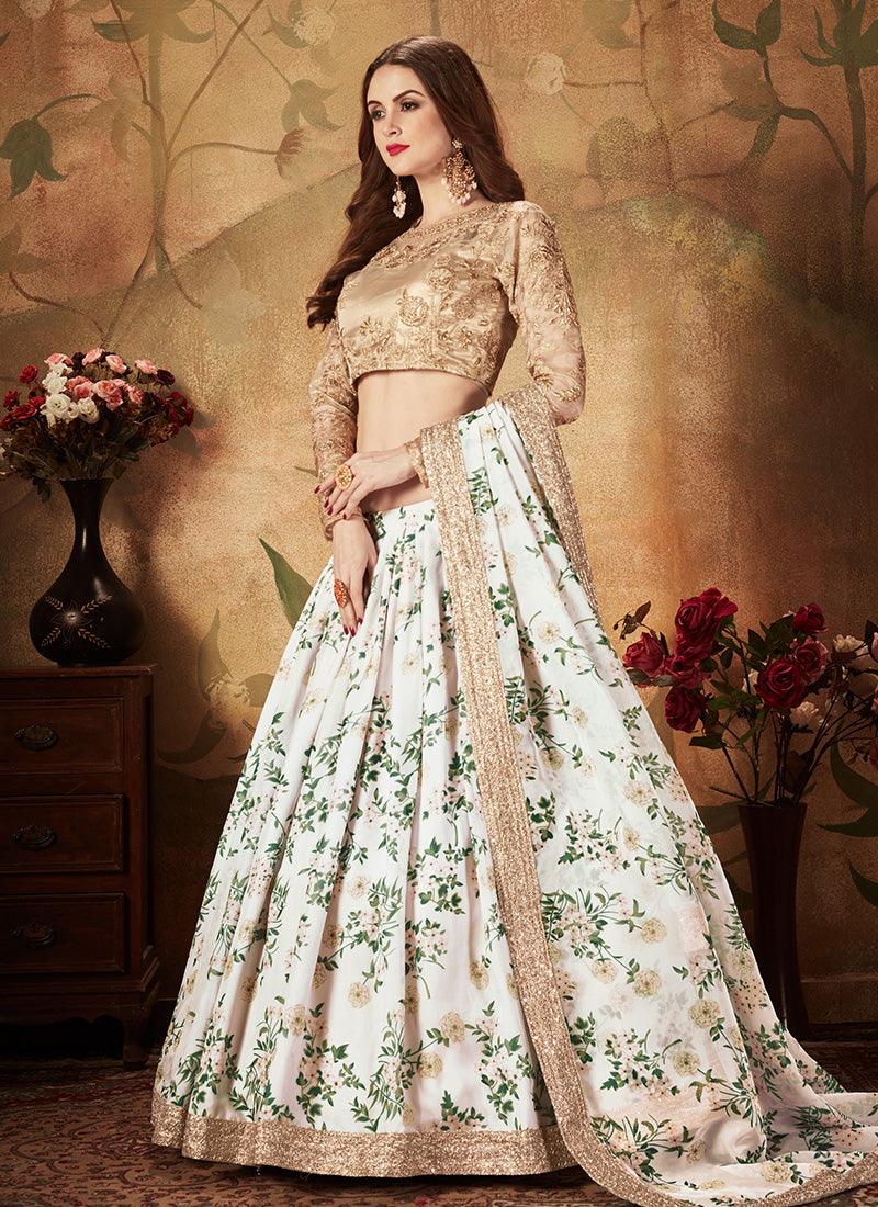 White Colored Organza Base Lehenga With Floral Print Sale Professional