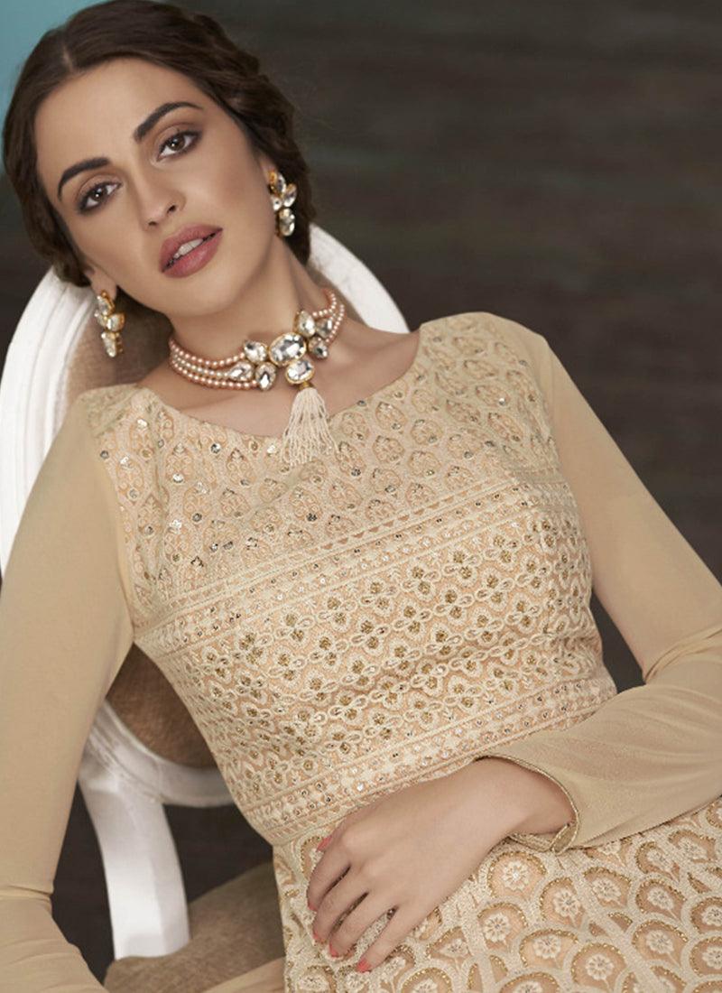 Awesome Beige Colored Embroidered Gown 2025 New Sale Online