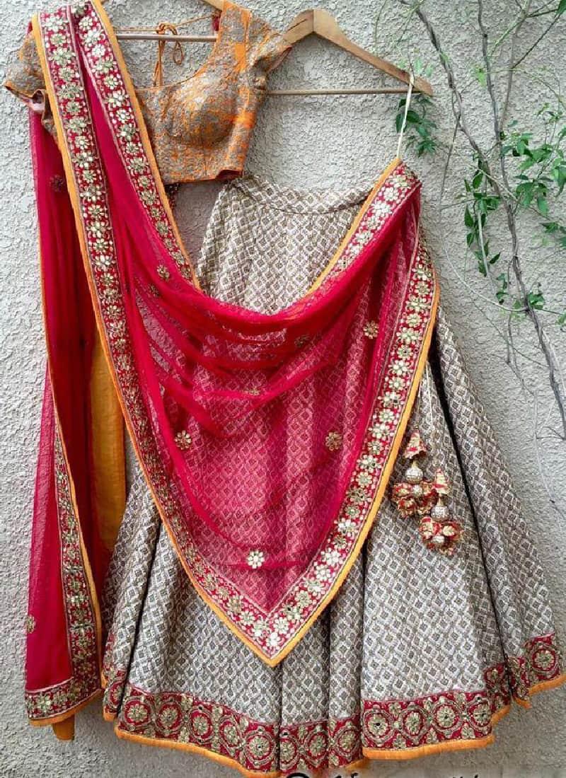 Terrific Grey Color With Heavy Embroidery Lehenga Suit Get Authentic Sale Online