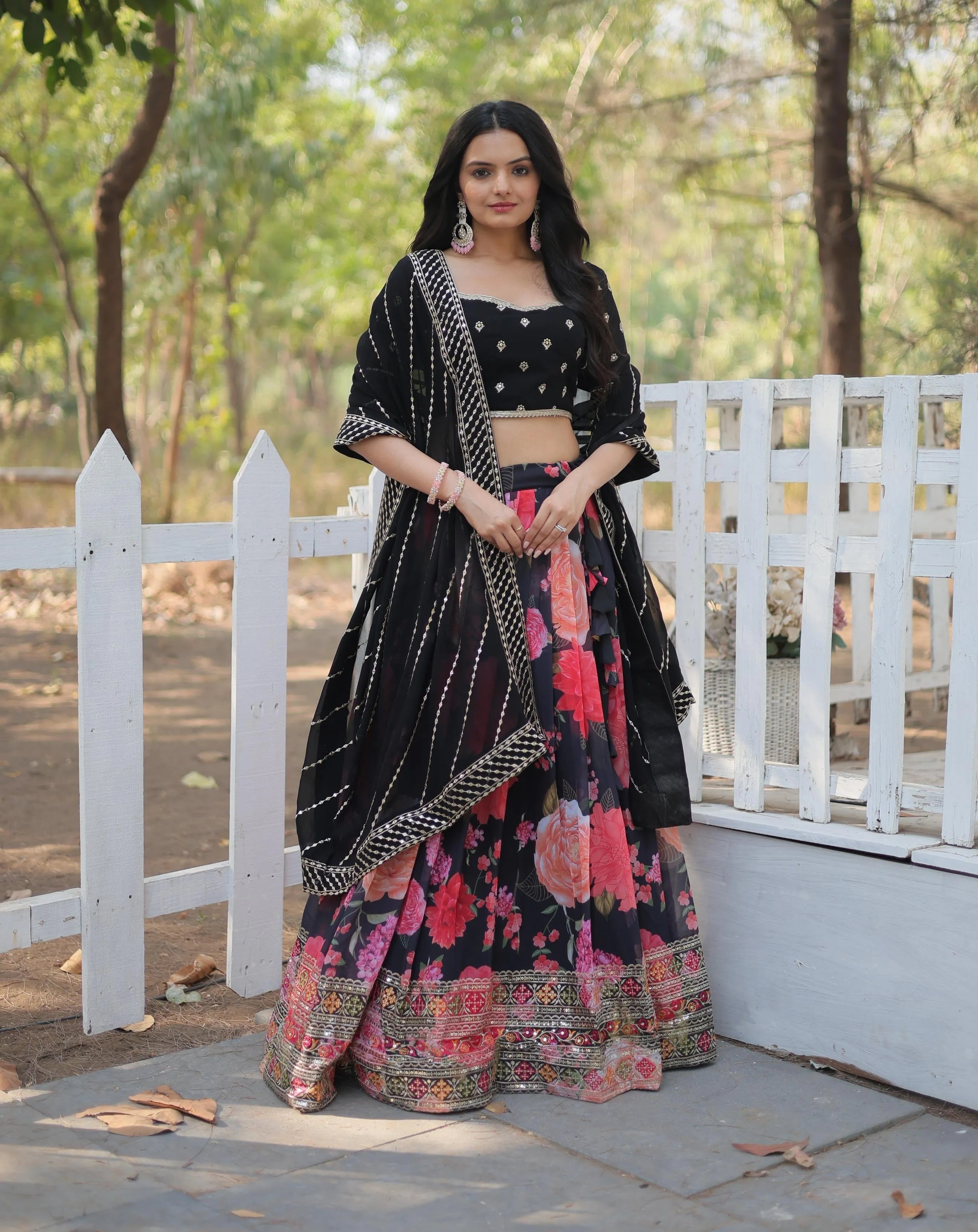 Black Floral Digital Printed Sequins Embroidered Lehenga Choli Free Shipping Get To Buy