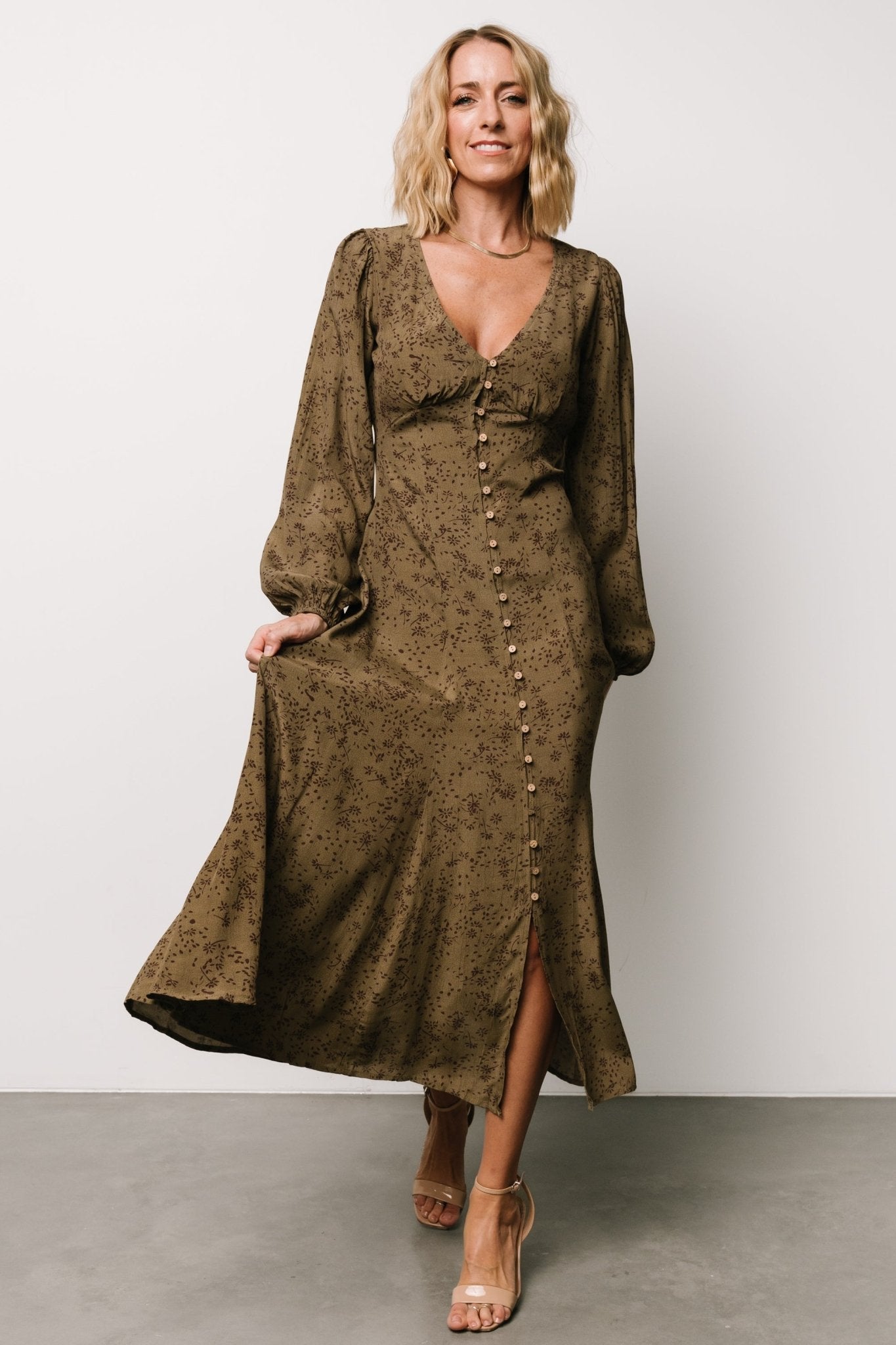 Claudine Maxi Dress | Olive Print Cheap Sale Sast