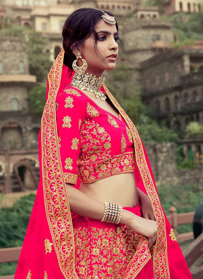 Pink Color Satin Fabric Stone Work Lehenga With Net Dupatta Best Place To Buy