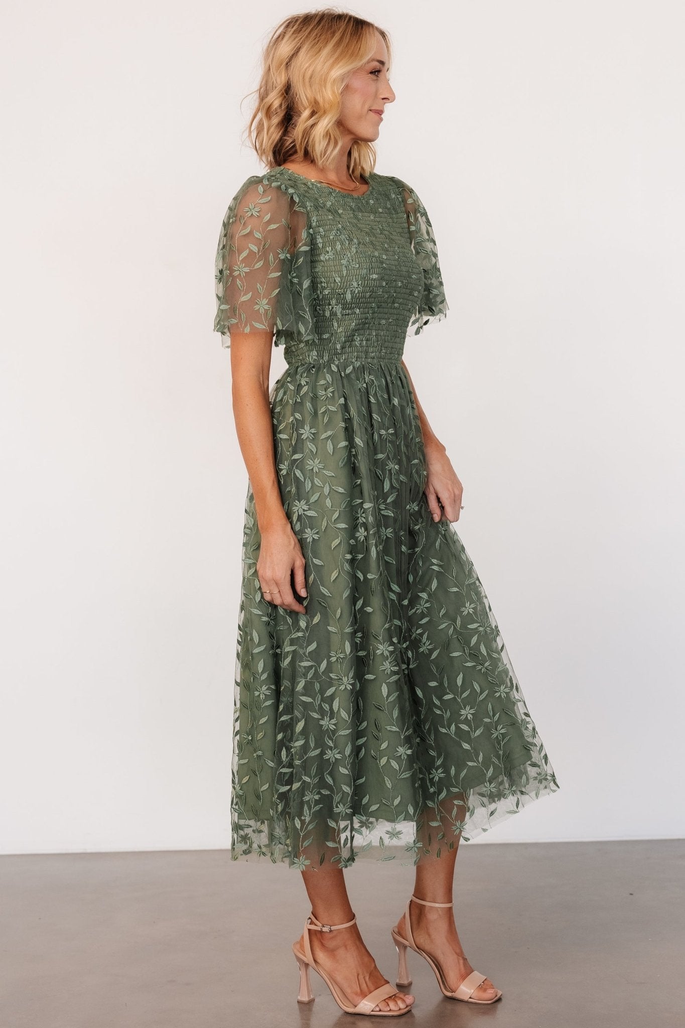 Kendra Embroidered Dress | Dark Sage Discount 2025 New