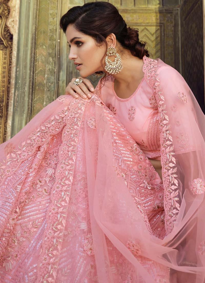 Attractive Peach Color Soft Net Material Sequins And Thread Work Lehenga Choli Cheap Sale 100% Original