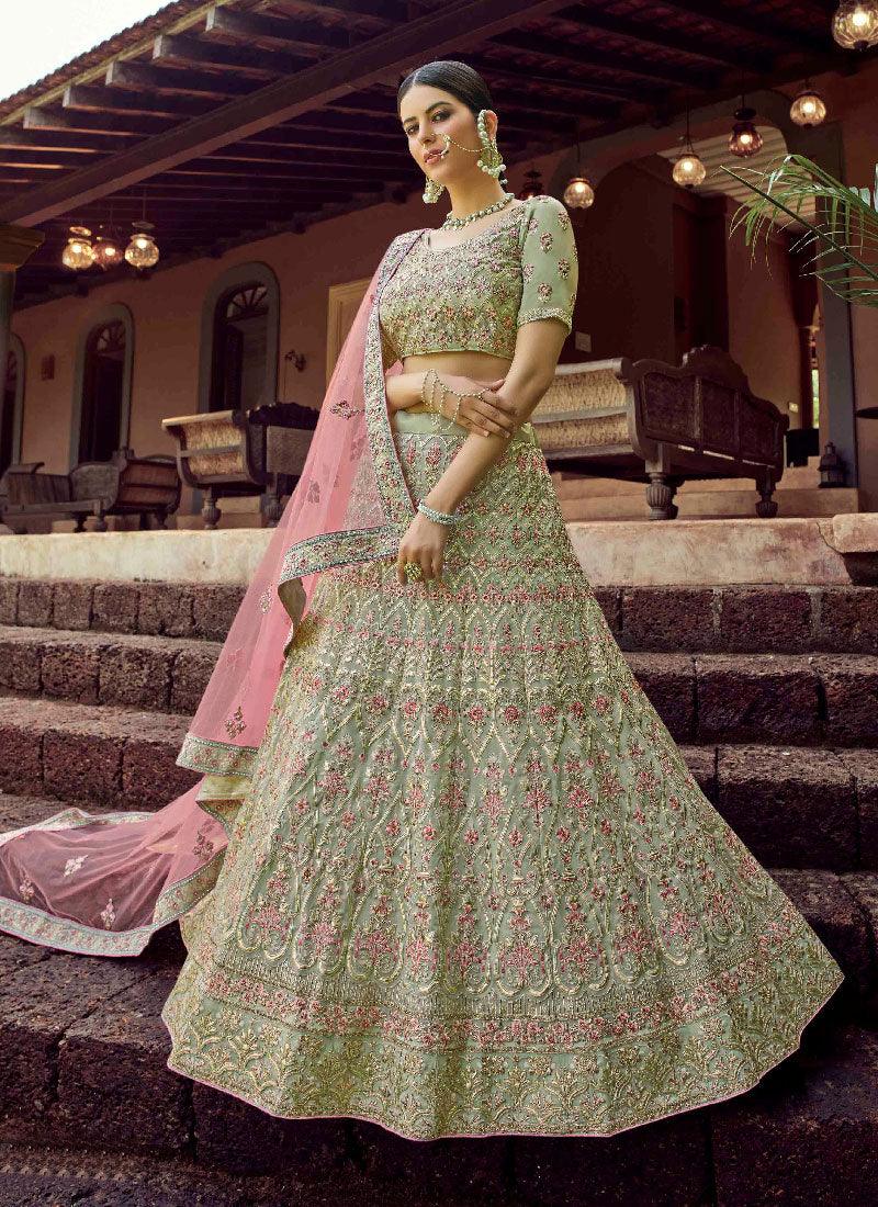 Pretty Look Green Color Georgette Base Heavy Work Bridal Lehenga Choli Cheap Buy