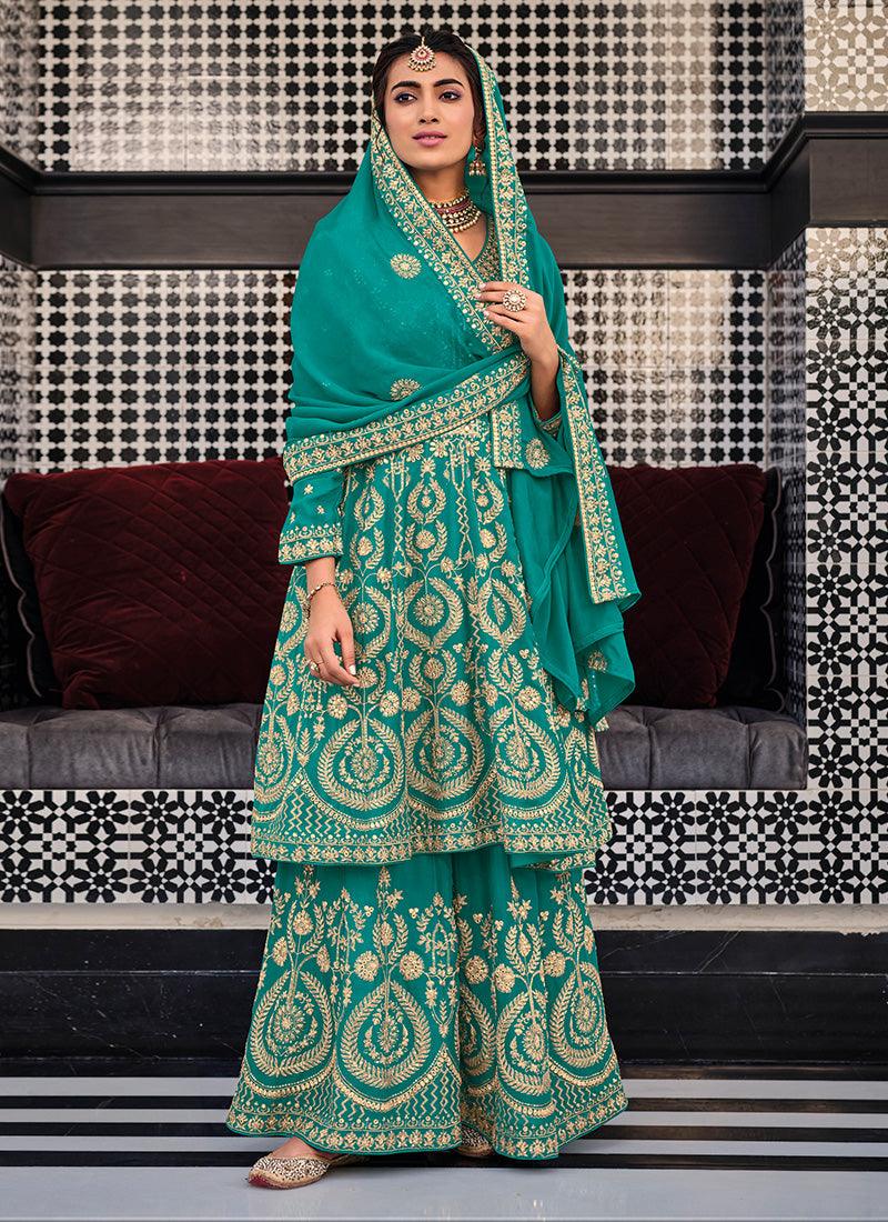 Turquoise Embroidered Pakistani Palazzo Suit Buy Cheap Wiki