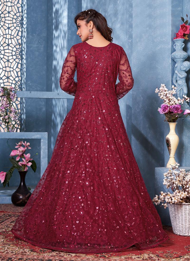 Red Color Soft Net Material Sequins Work Anarkali Salwar Suit Buy Cheap Fashion Style