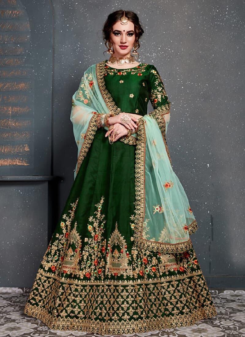 Elegant Green Color With Taffeta Silk Base Lehenga Choli Free Shipping Best Store To Get