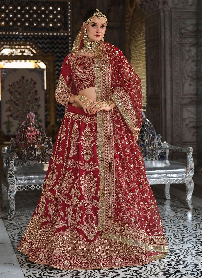 Velvet Fabric Maroon Bridal Lehenga Many Kinds Of Sale Online