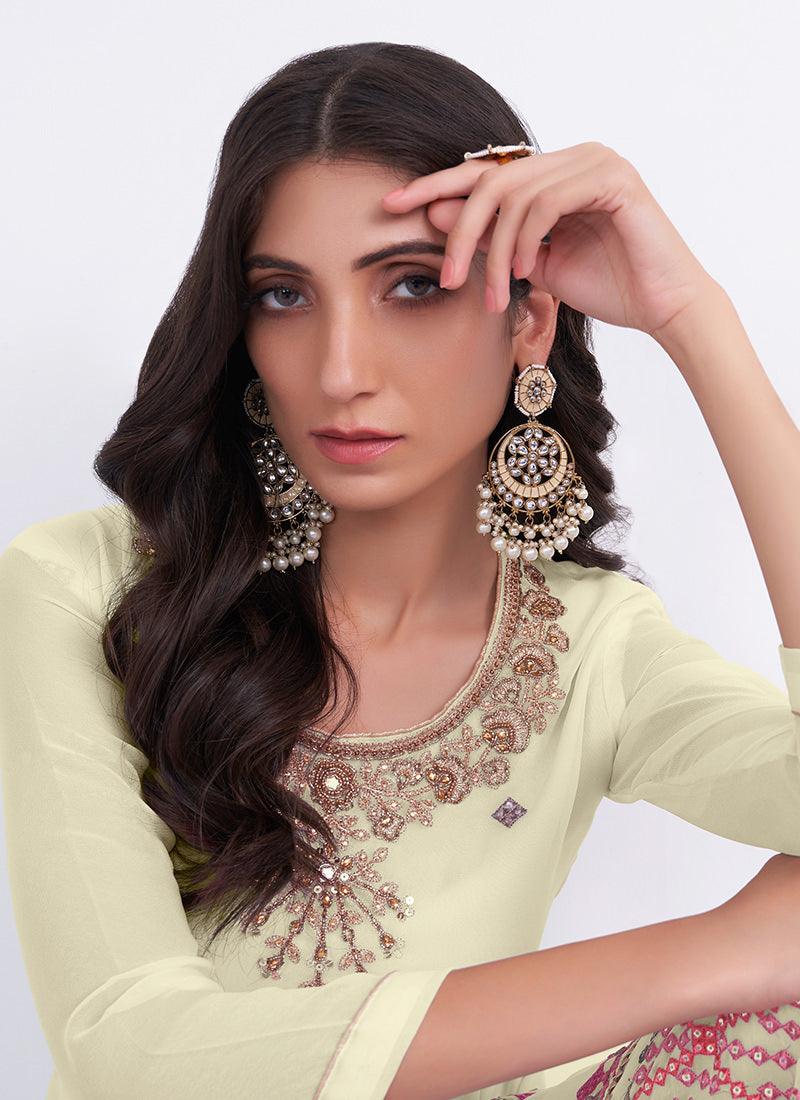 Light Yellow Georgette Pakistani Sharara With Mastercard Cheap Pice