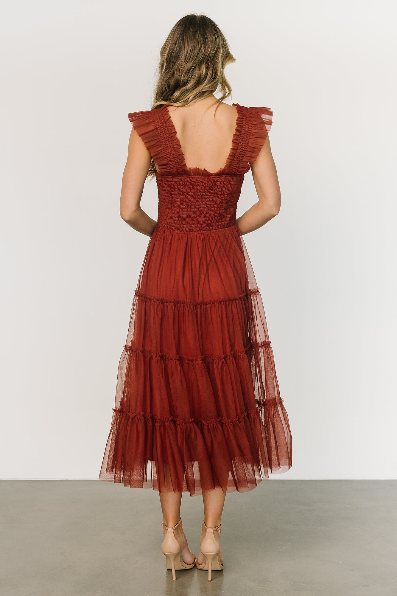 Emma Smocked Tulle Dress | Oxblood Excellent