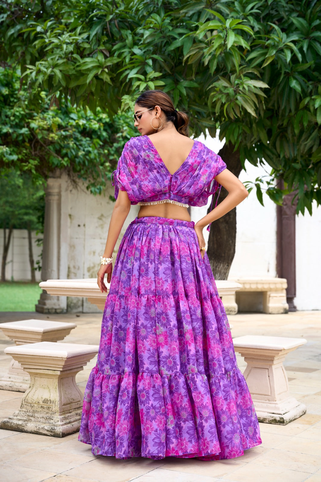 Elegant Chiffon Purple Floral Printed Lehenga Choli Cheap Shop