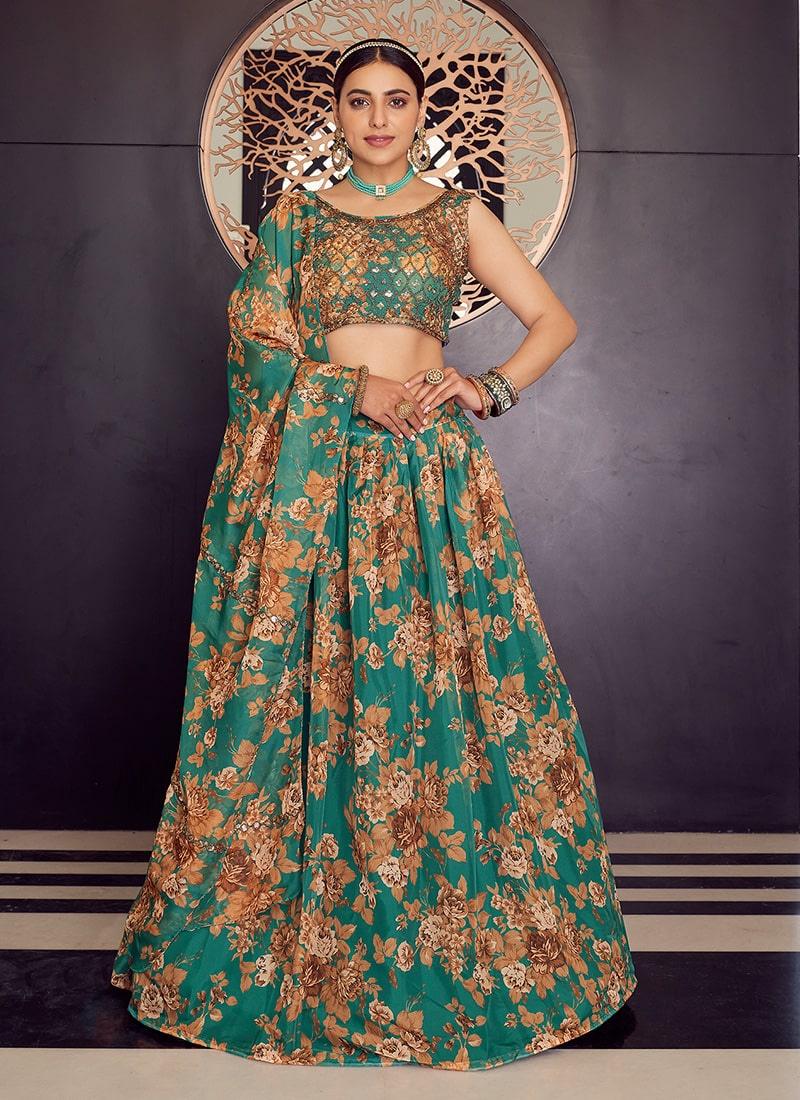 Beauteous Green Color Organza Base Floral Print Lehenga Choli 2025 Cheap Online