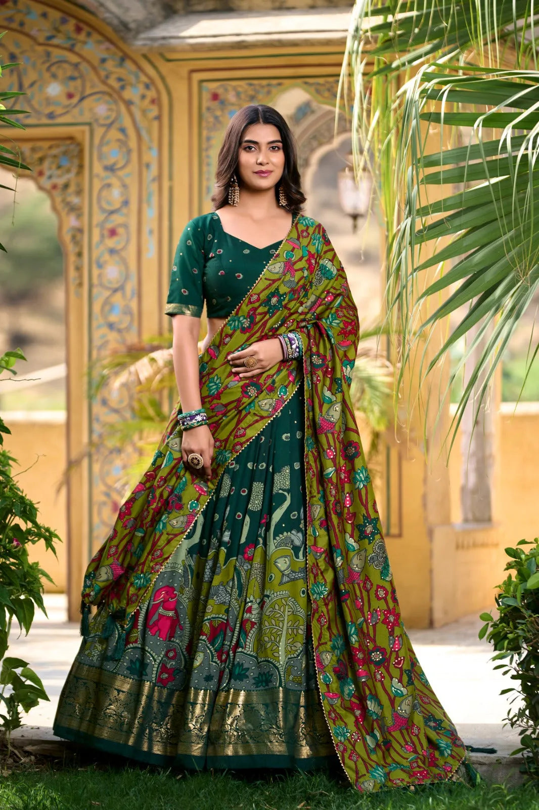 Impressive Tussar Silk Kalamkari Printed Lehenga Choli Set Outlet Official