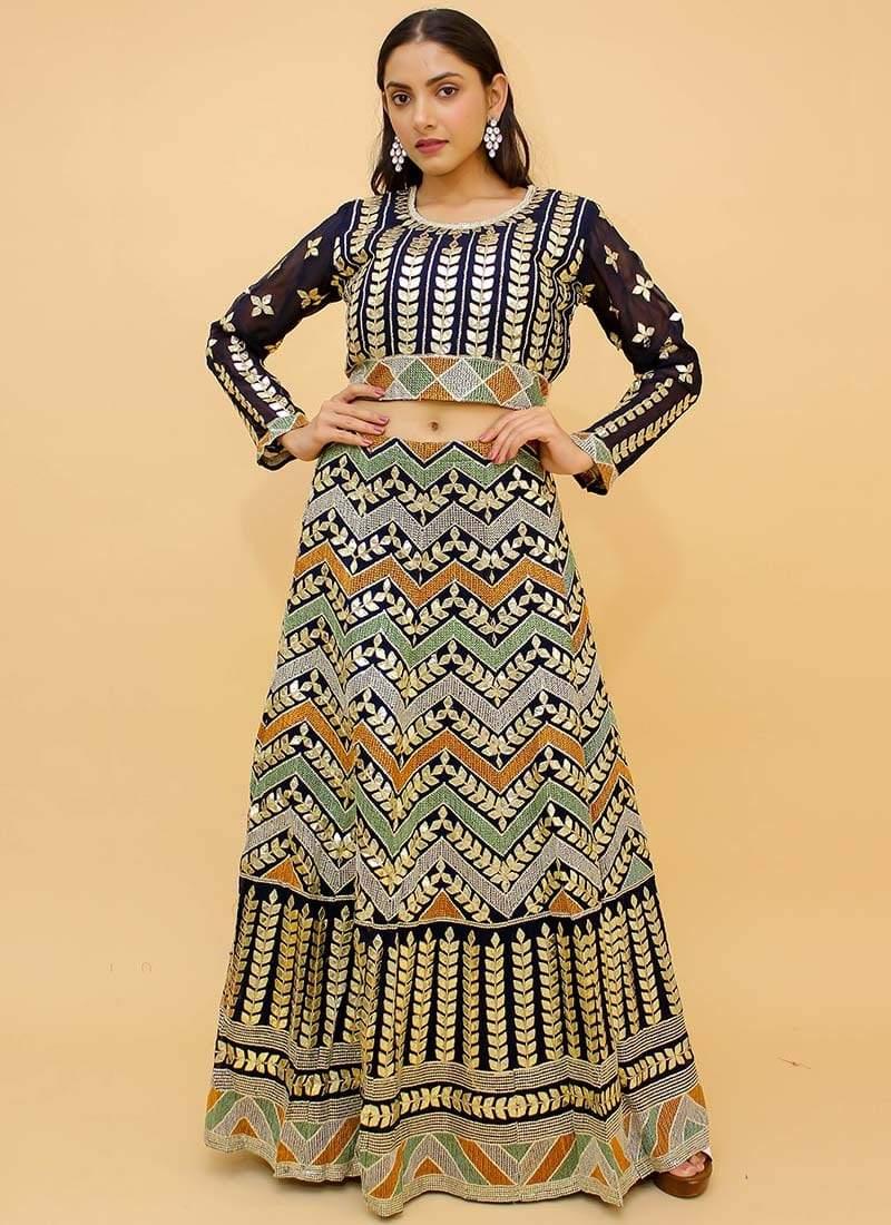 Navy Blue Color Resham And Dori Work Crop Top Lehenga Cheap New Styles