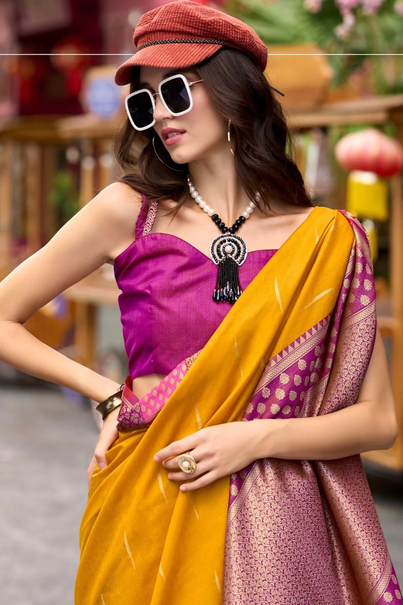 Bright Sun Yellow Woven Banarasi  Silk Saree Cheap Amazon