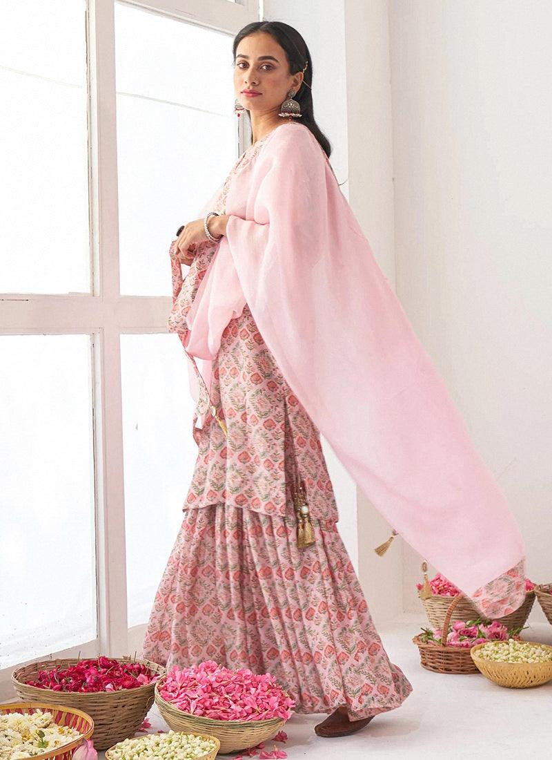 Digital Printed Pink Pakistani Sharara Pices Online