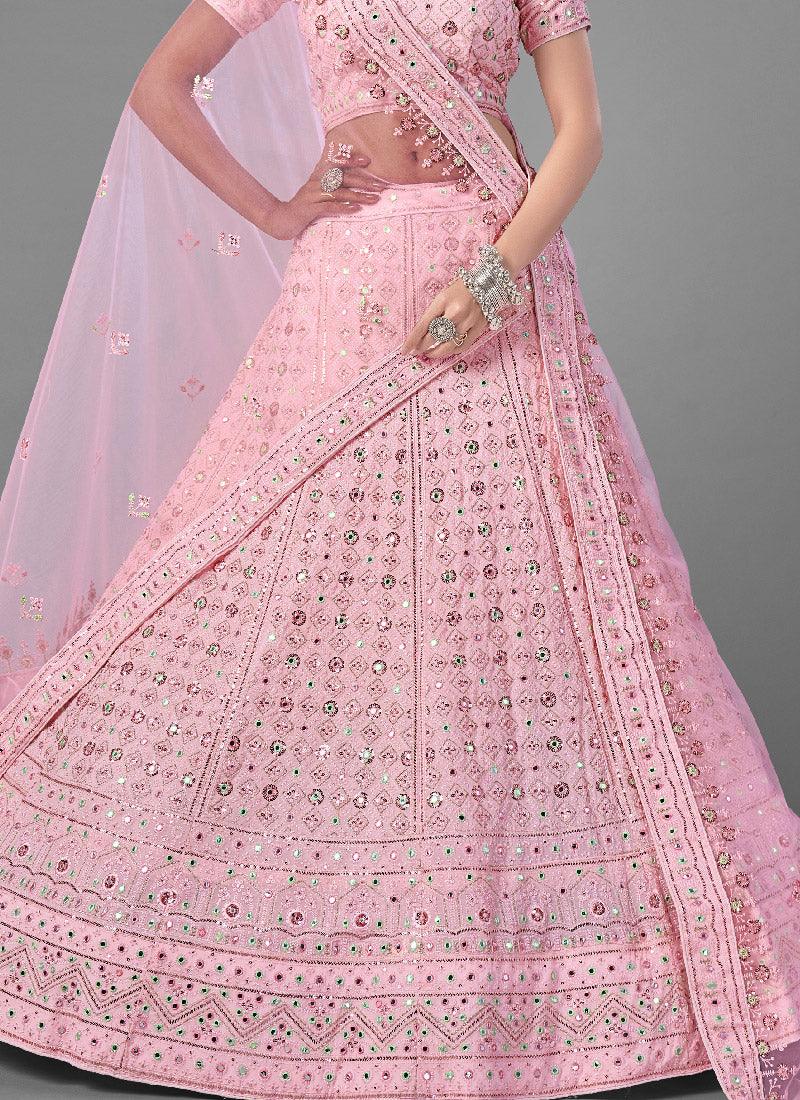 Glamorous Georgette Base Heavy Work Bridal Pink Lehenga Choli Cheap For Nice