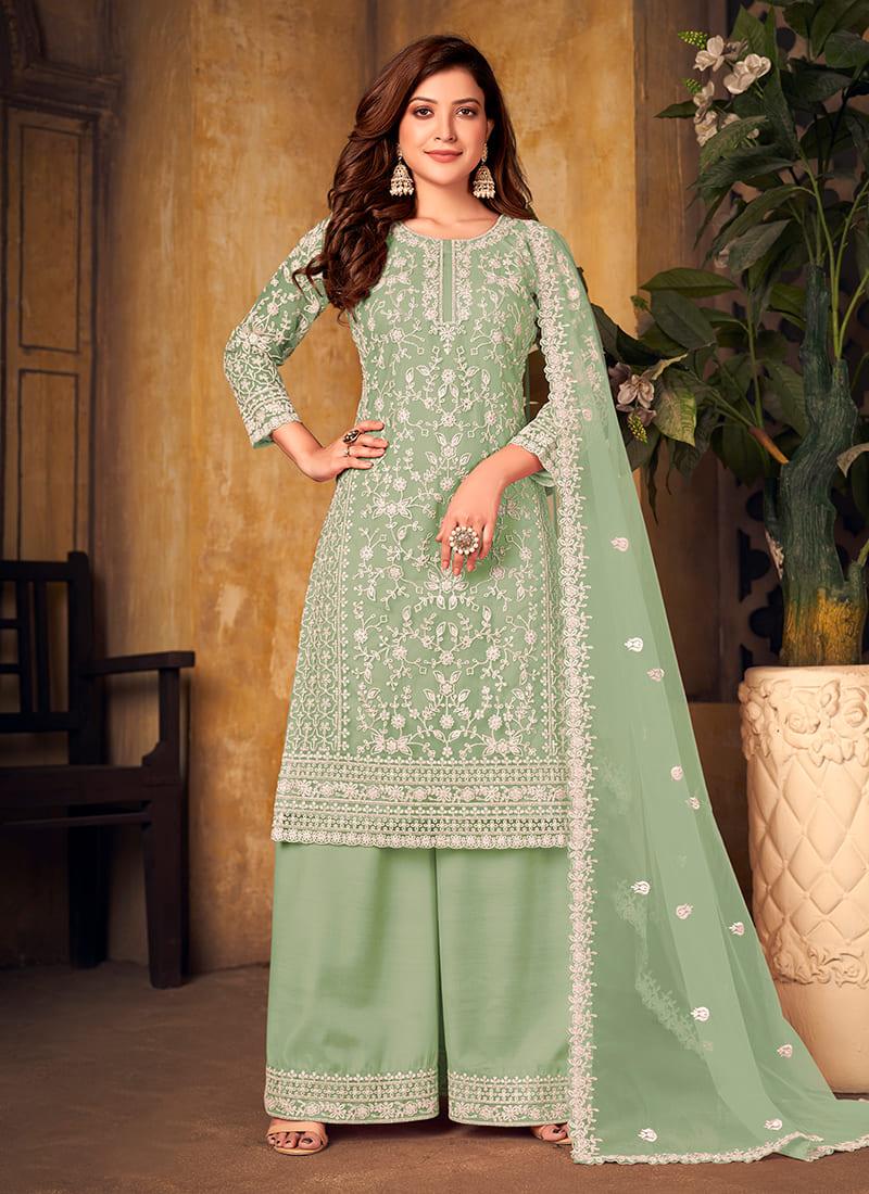 Pastel Green Embroidered Top Palazzo Cheap Sale Enjoy