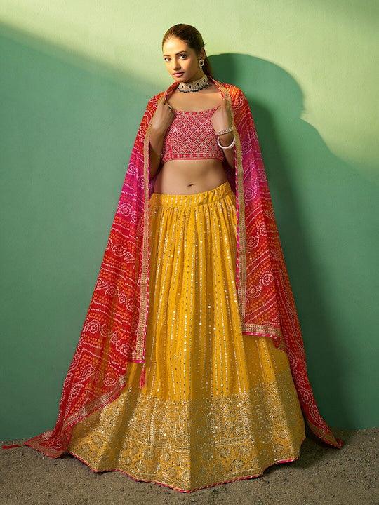 Yellow Georgette Sequined A-Line Lehenga choli Cheap Purchase