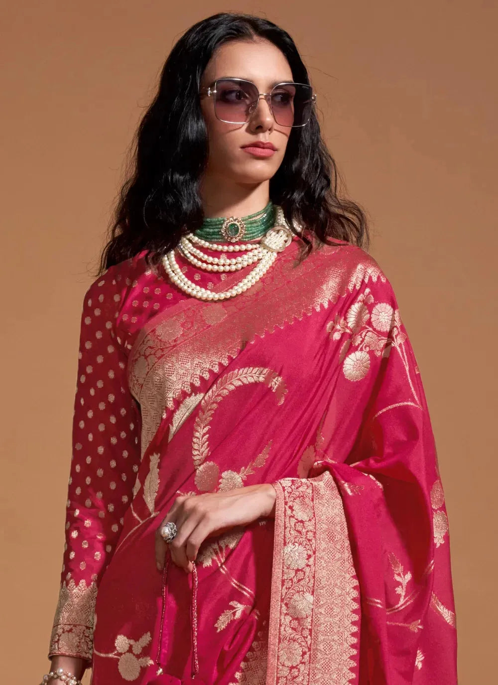 Heartwarming Hand Woven Designer Dark Pink Silk Saree Clearance Eastbay