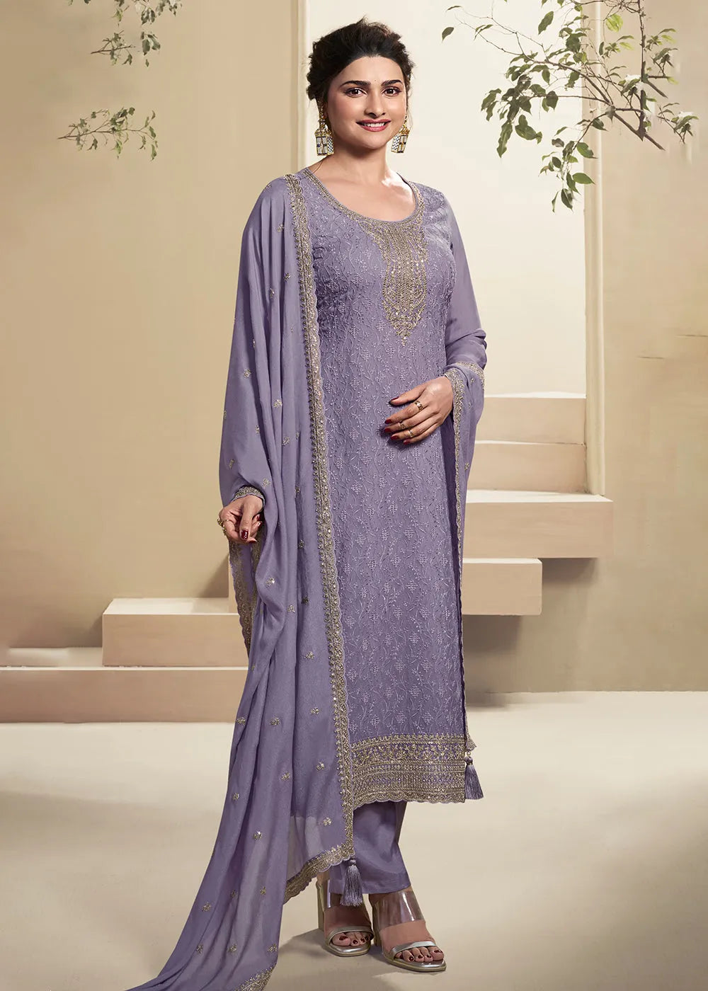 Purple Schiffli Embroidered Organza Straight Salwar Kameez Suit Buy Cheap Comfortable