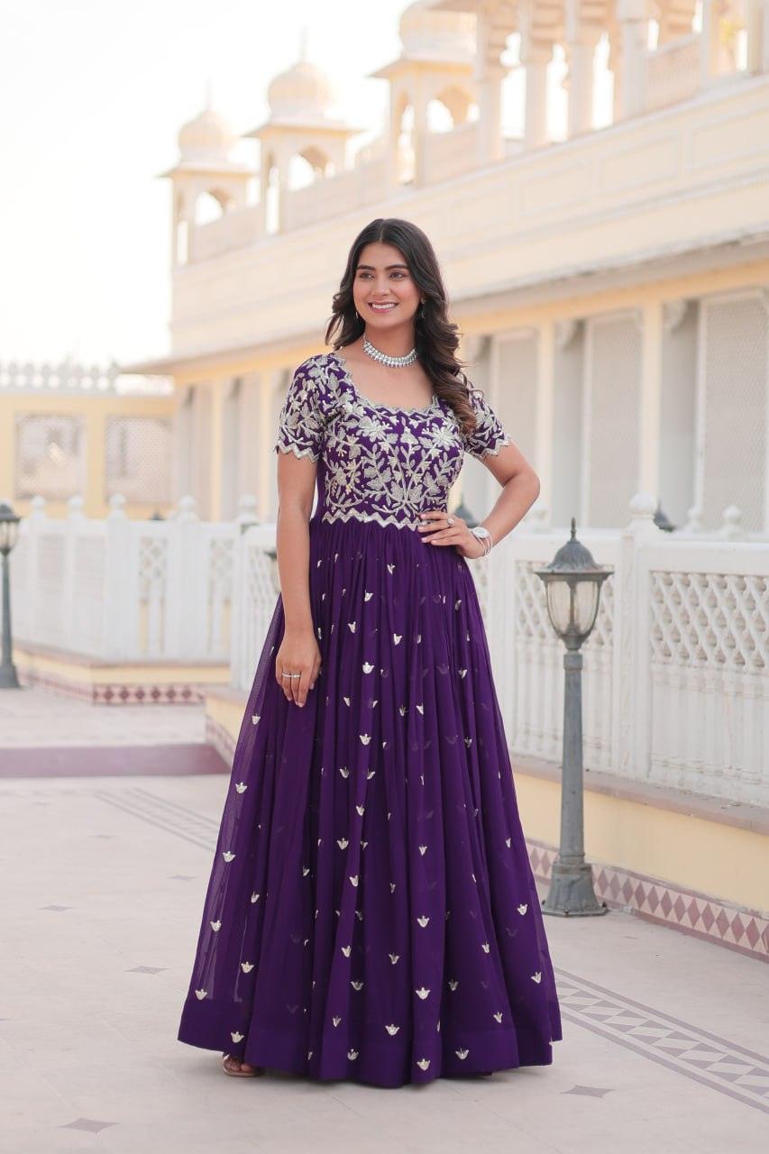 Adorable Faux Georgette Coding Sequins Worked Gown With Dupatta Where To Buy