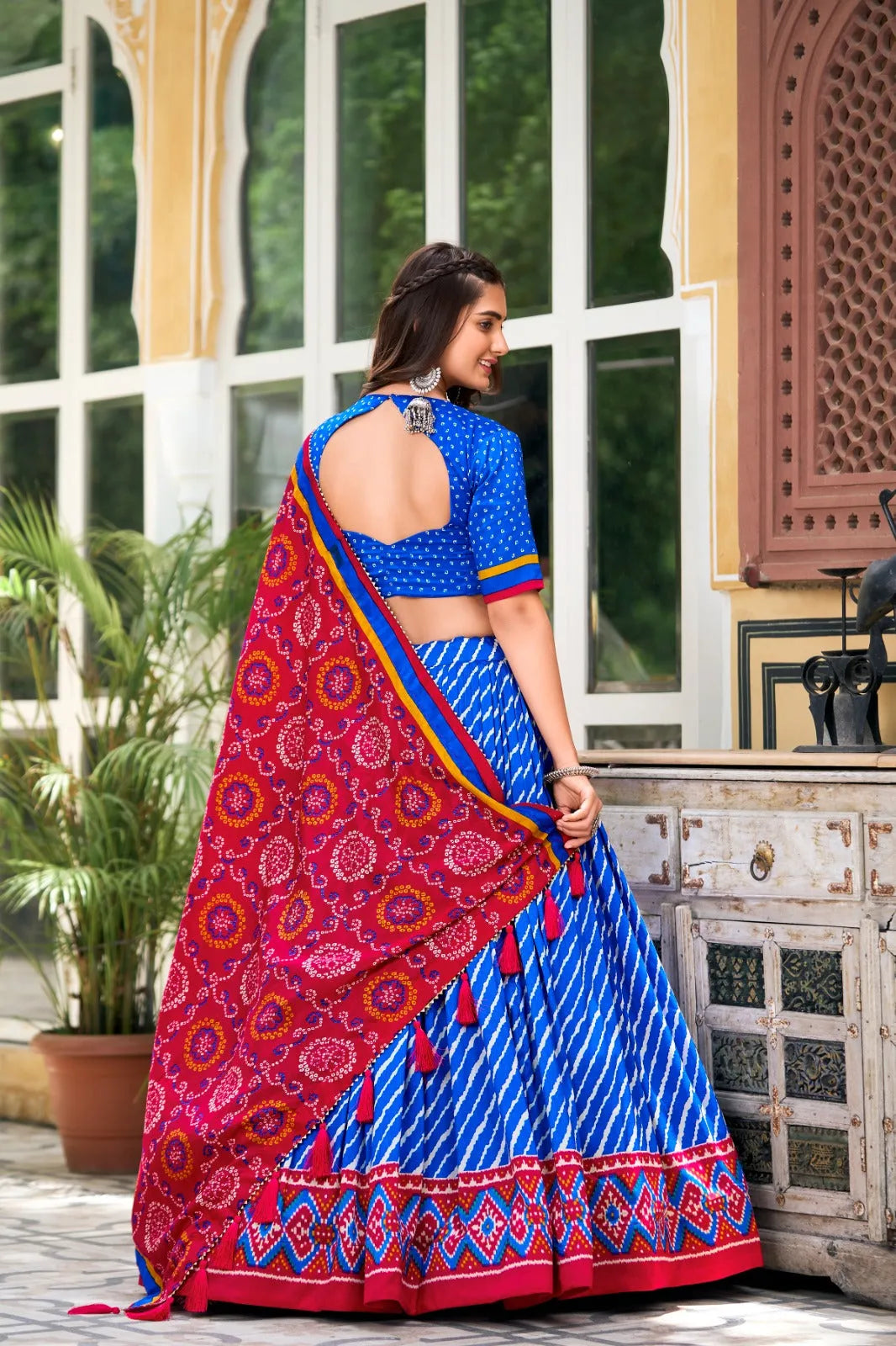 Navratri Wear Tussar Silk Leheriya Printed Lehenga Choli Set Sale Visit