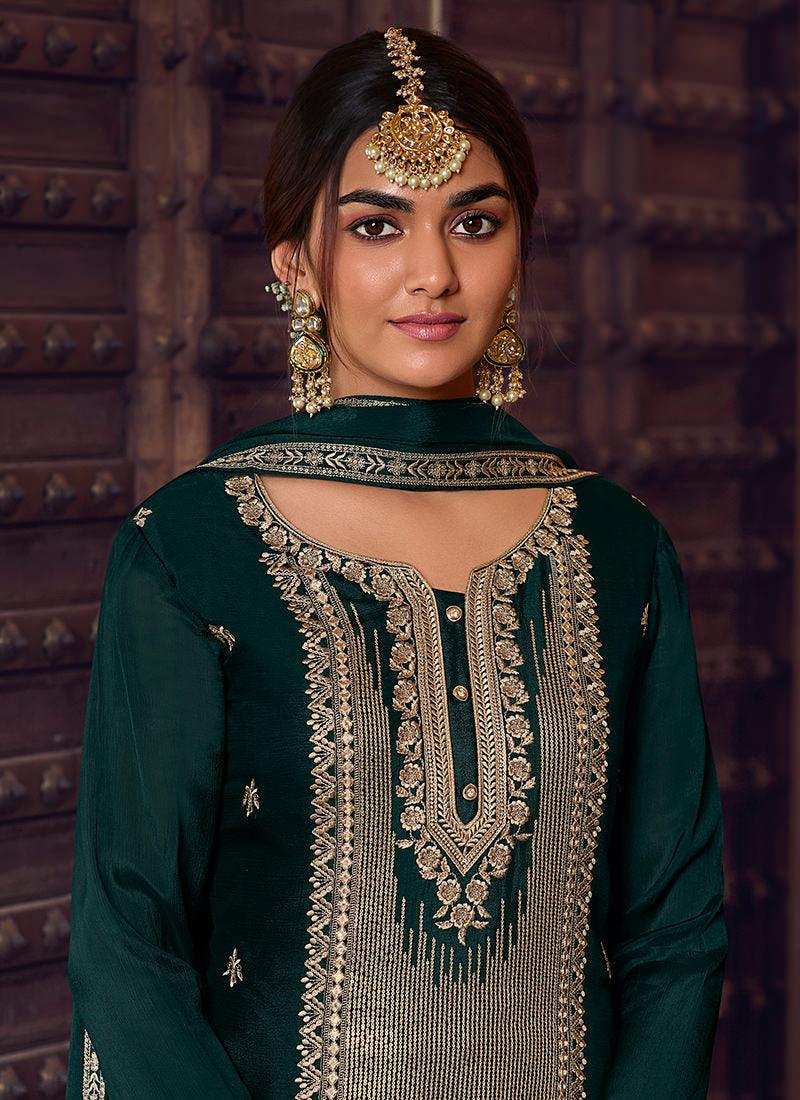 Heavy Zari Work Teal Green Sharara Best Seller Cheap Pice