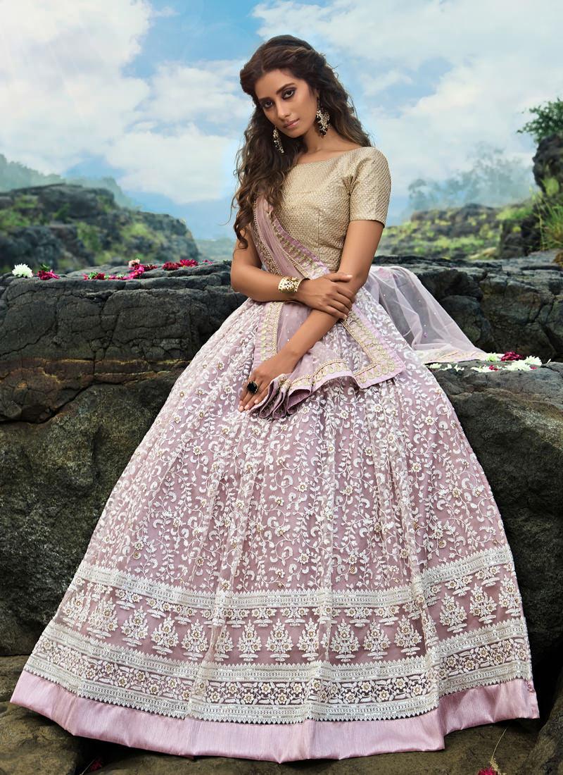 Outstanding Lavender Purple Soft Net Base Trendy Lehenga Choli Discount Professional