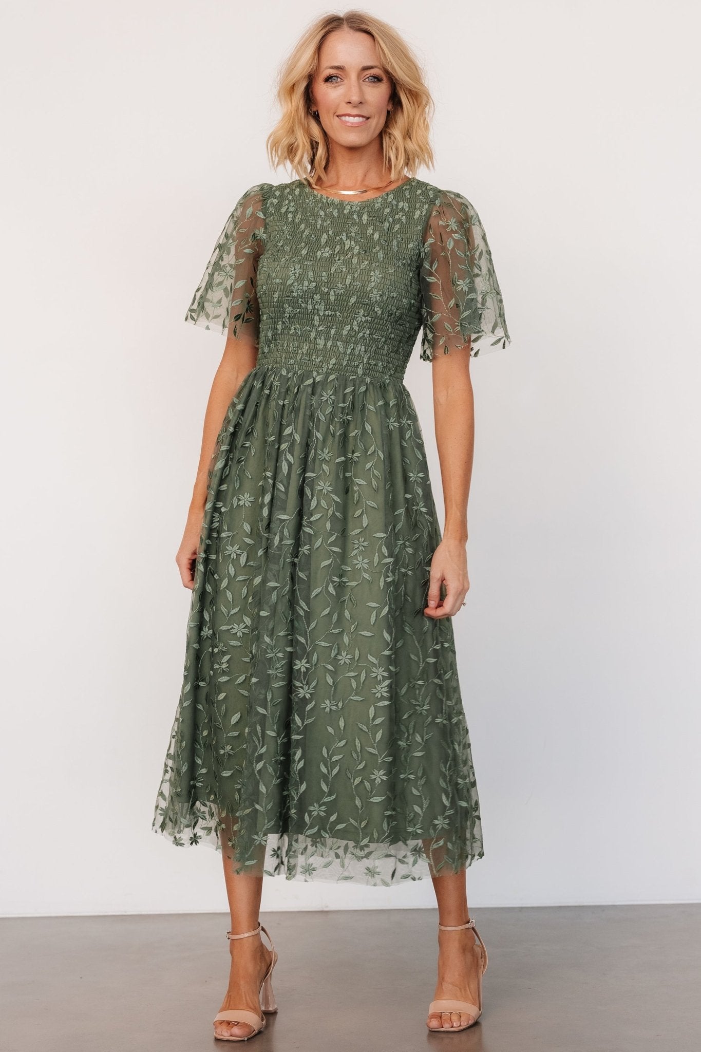 Kendra Embroidered Dress | Dark Sage Discount 2025 New