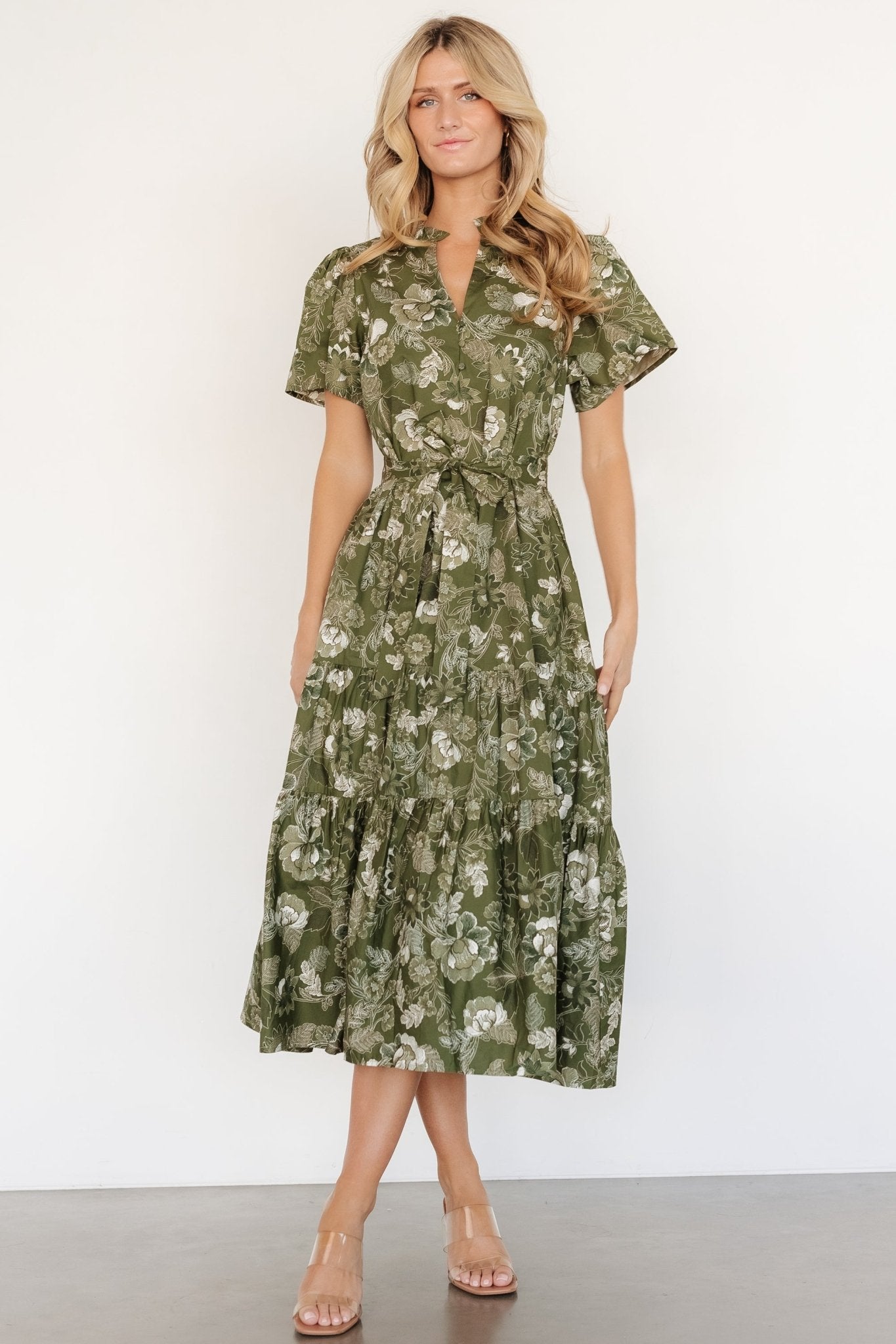 Adara Midi Dress | Olive Floral Sale Low Shipping Fee